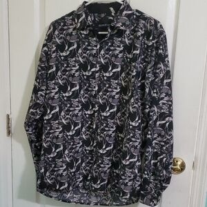 Silver Stone Modern Fit Black & Gray Jacquard Long Sleeve Buttoned Shirt L
